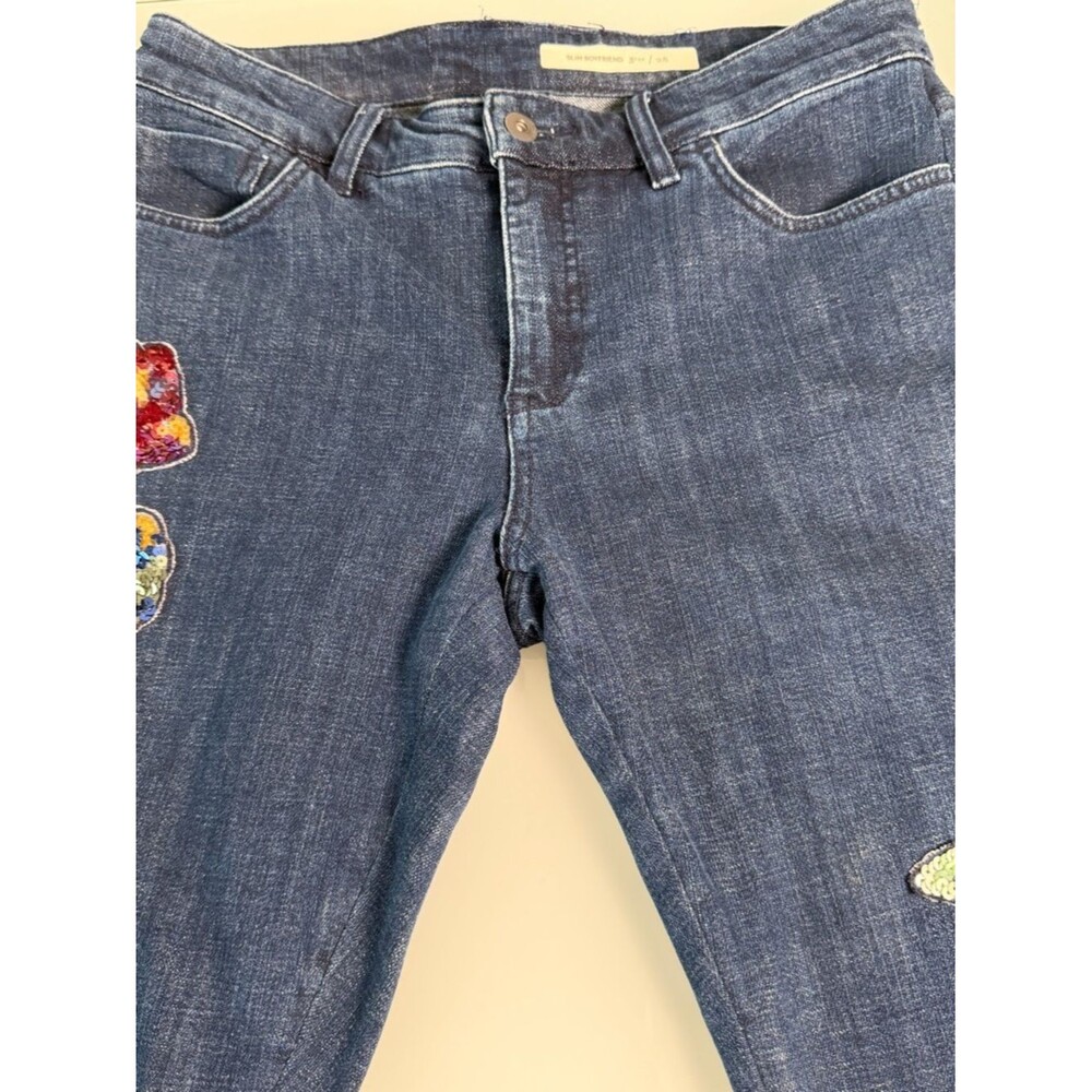 Anthropologie Pilcro Sequin Floral Embroidered Slim Boyfriend Jeans 28 Crop - Picture 16 of 16